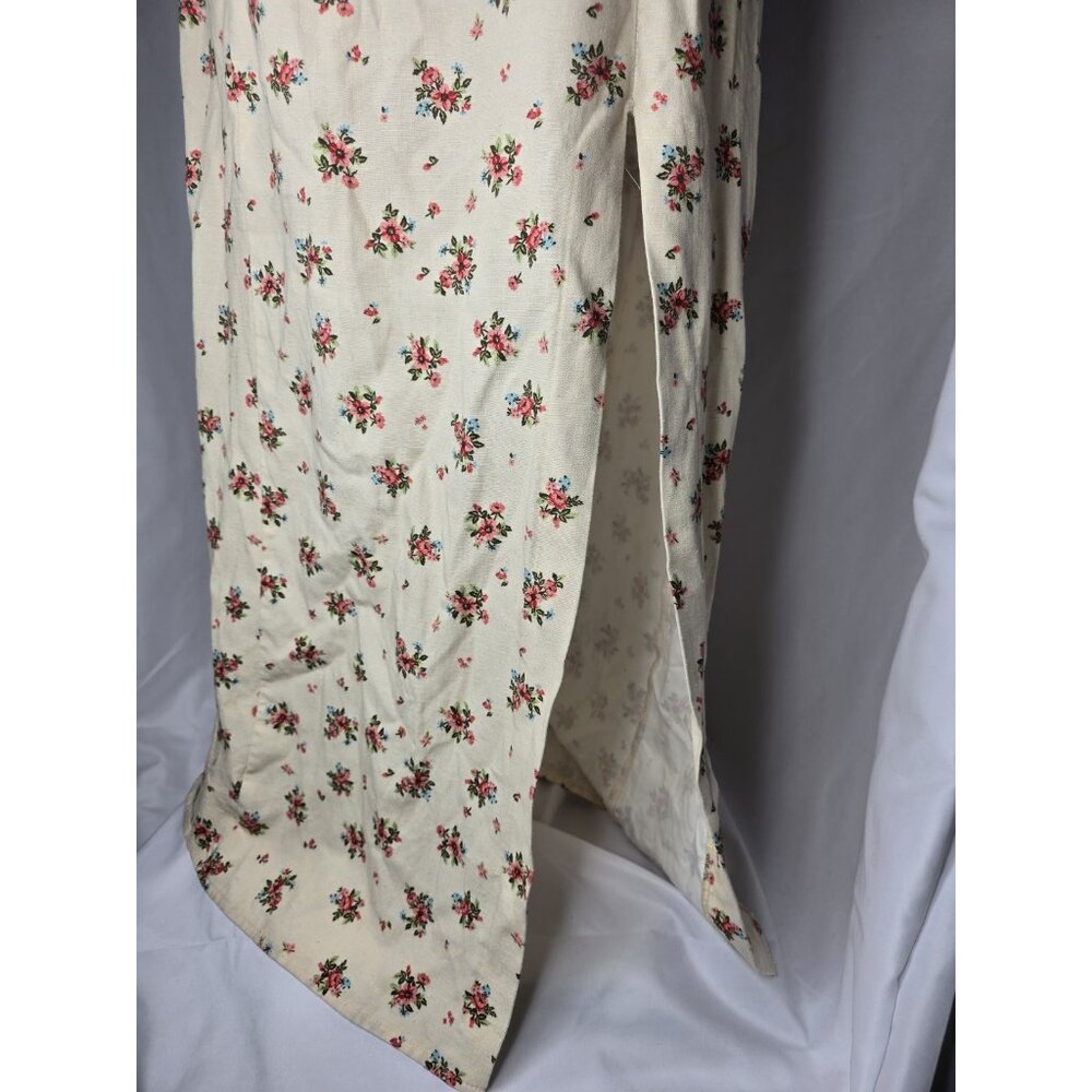 Zara Strapped Cream Linen Blend Floral Long Length Dress Size LARGE - Picture 9 of 13